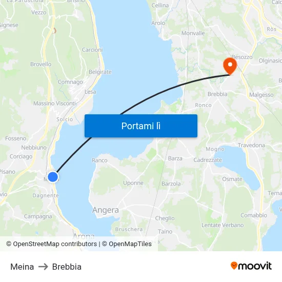 Meina to Brebbia map