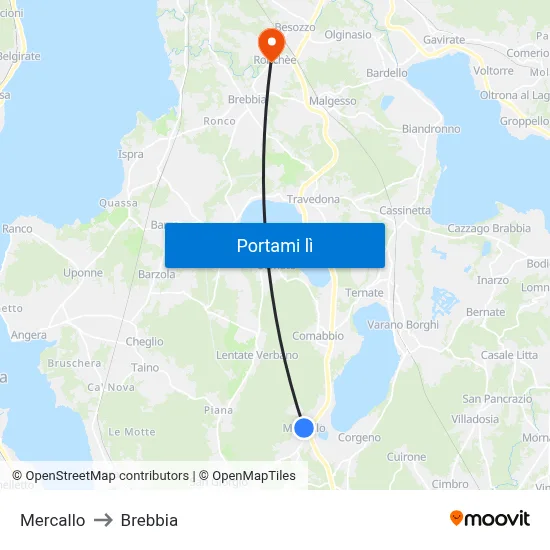 Mercallo to Brebbia map