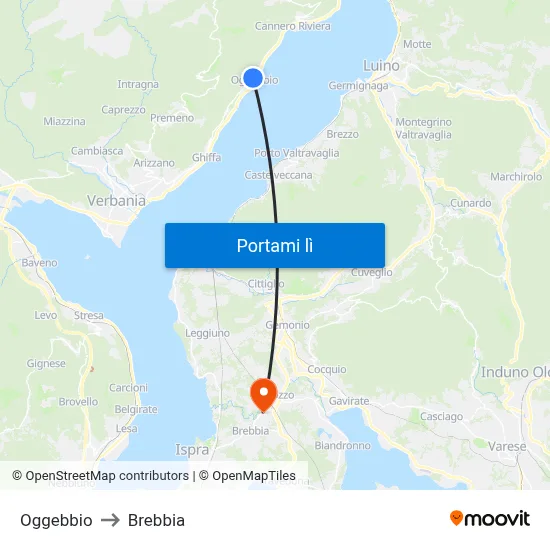 Oggebbio to Brebbia map