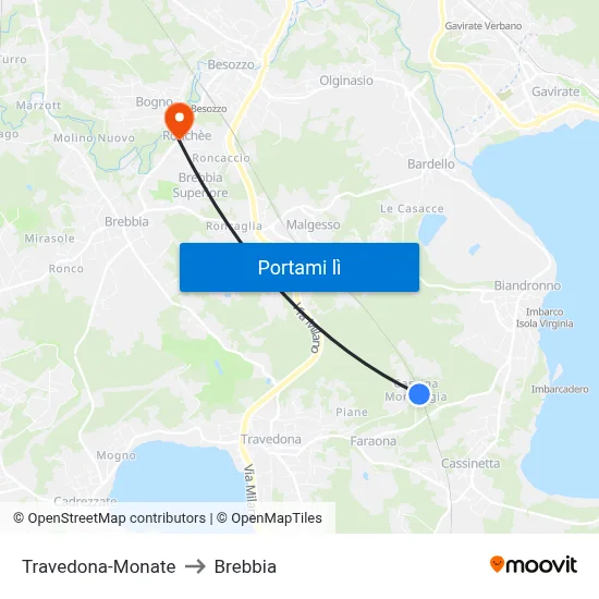 Travedona-Monate to Brebbia map