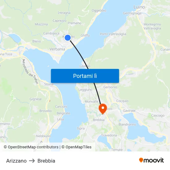 Arizzano to Brebbia map