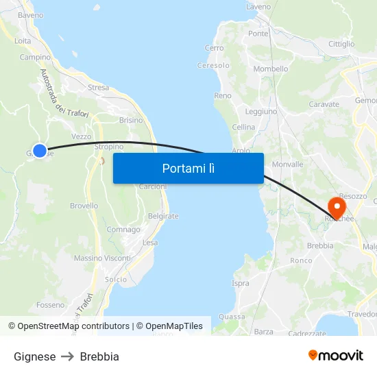 Gignese to Brebbia map