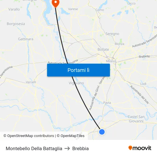 Montebello Della Battaglia to Brebbia map