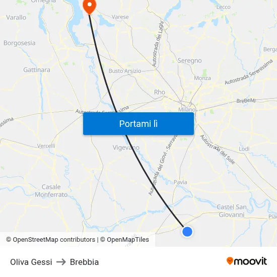 Oliva Gessi to Brebbia map