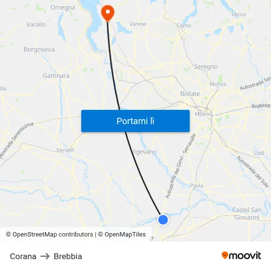 Corana to Brebbia map