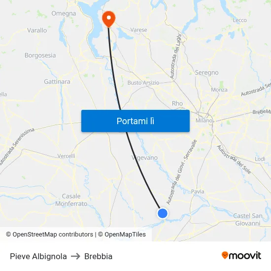 Pieve Albignola to Brebbia map