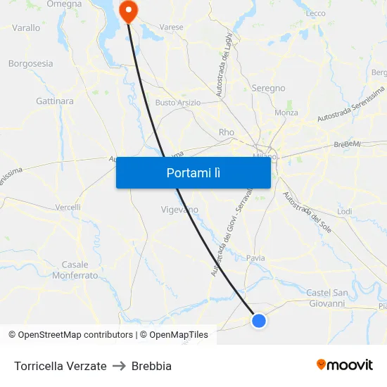 Torricella Verzate to Brebbia map