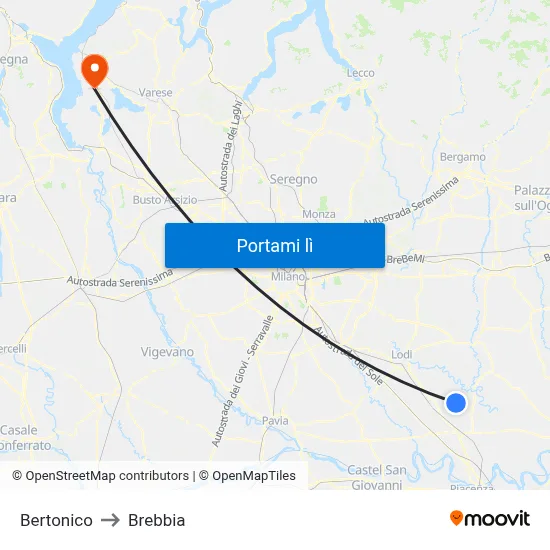 Bertonico to Brebbia map