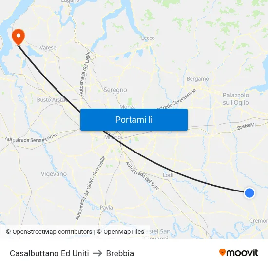 Casalbuttano Ed Uniti to Brebbia map