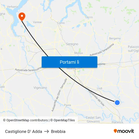Castiglione D' Adda to Brebbia map