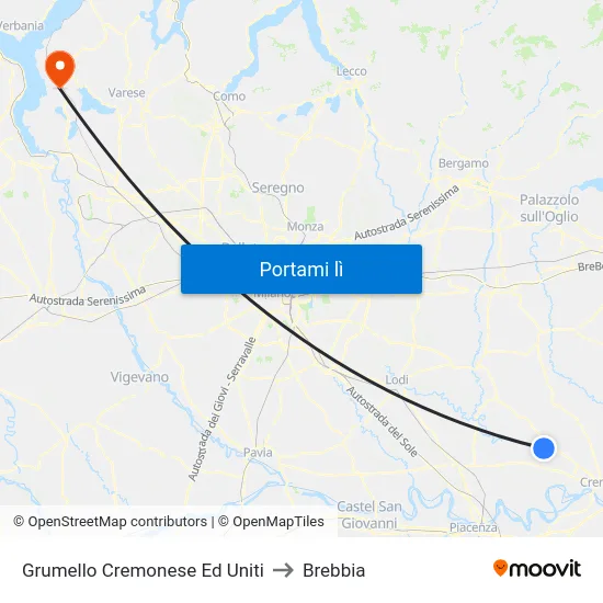 Grumello Cremonese Ed Uniti to Brebbia map