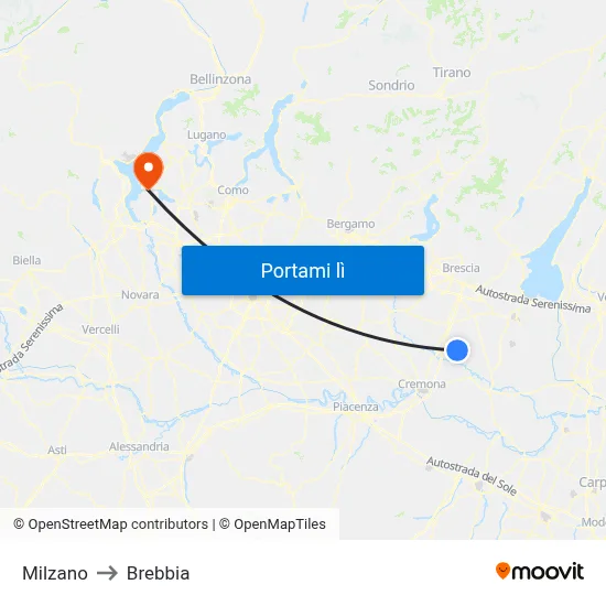 Milzano to Brebbia map
