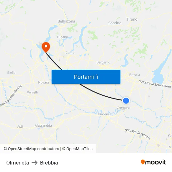 Olmeneta to Brebbia map