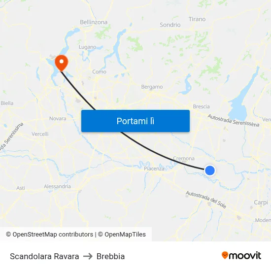 Scandolara Ravara to Brebbia map
