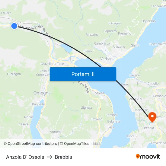 Anzola D' Ossola to Brebbia map