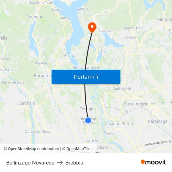 Bellinzago Novarese to Brebbia map