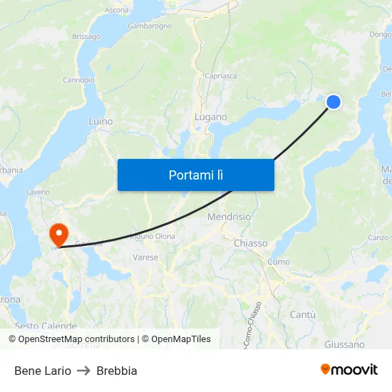 Bene Lario to Brebbia map