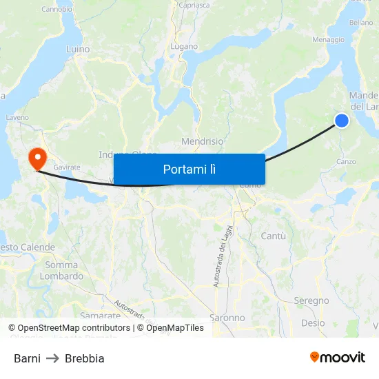 Barni to Brebbia map