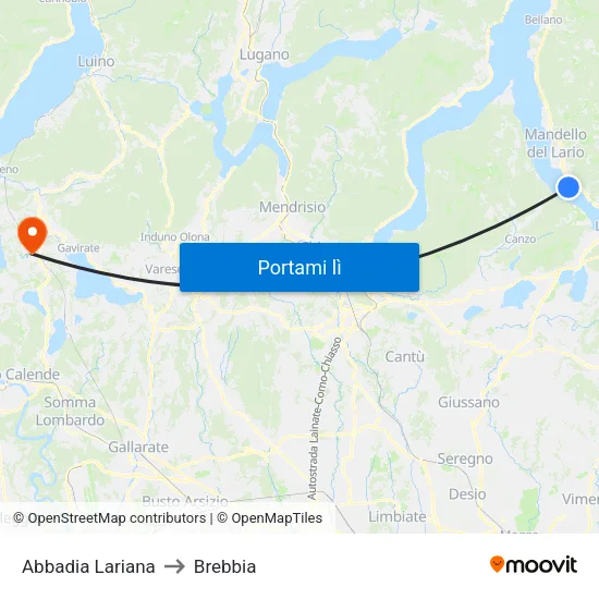 Abbadia Lariana to Brebbia map