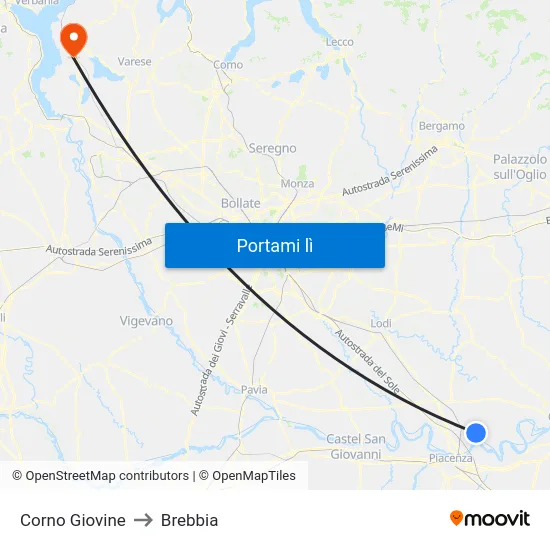 Corno Giovine to Brebbia map
