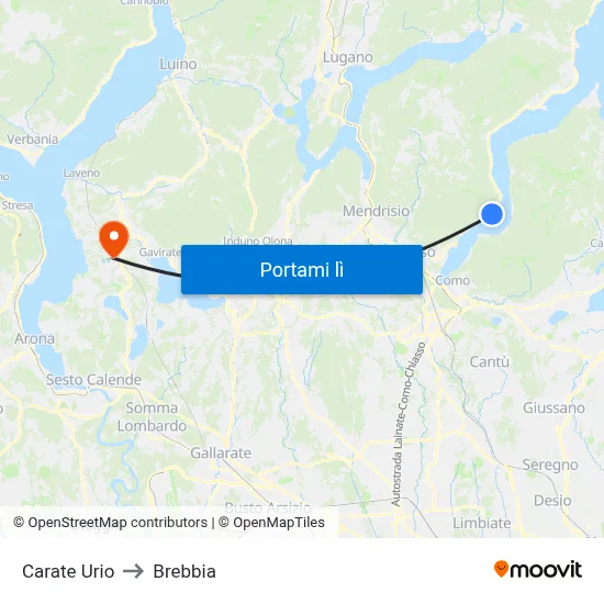 Carate Urio to Brebbia map