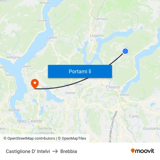 Castiglione D' Intelvi to Brebbia map