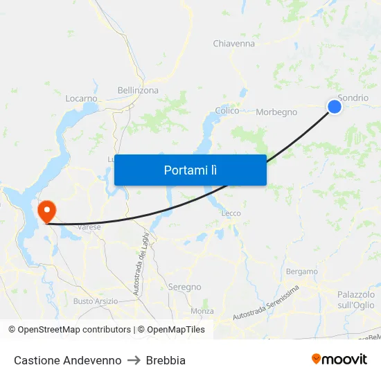 Castione Andevenno to Brebbia map