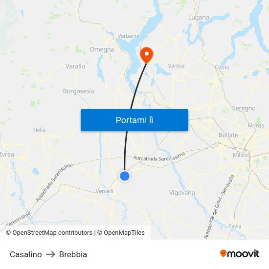 Casalino to Brebbia map