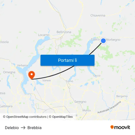 Delebio to Brebbia map