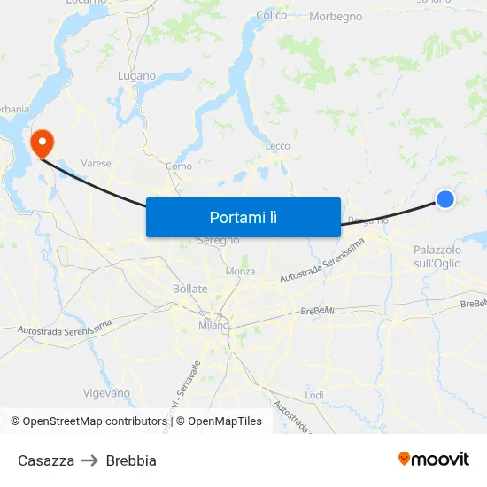 Casazza to Brebbia map