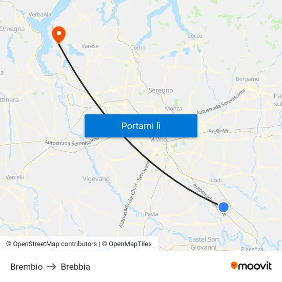 Brembio to Brebbia map