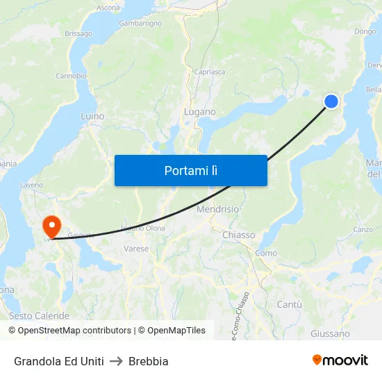 Grandola Ed Uniti to Brebbia map