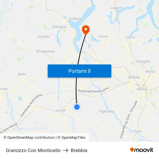Granozzo Con Monticello to Brebbia map