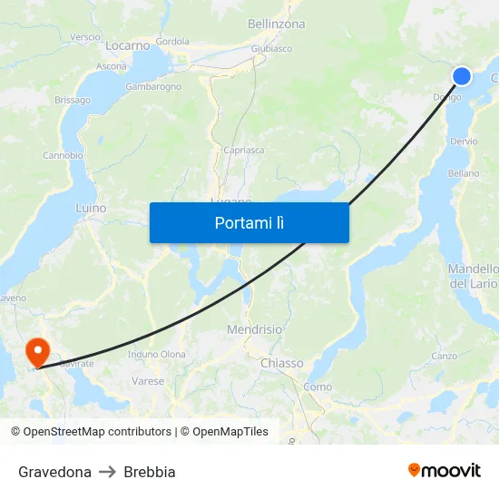 Gravedona to Brebbia map