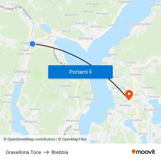Gravellona Toce to Brebbia map