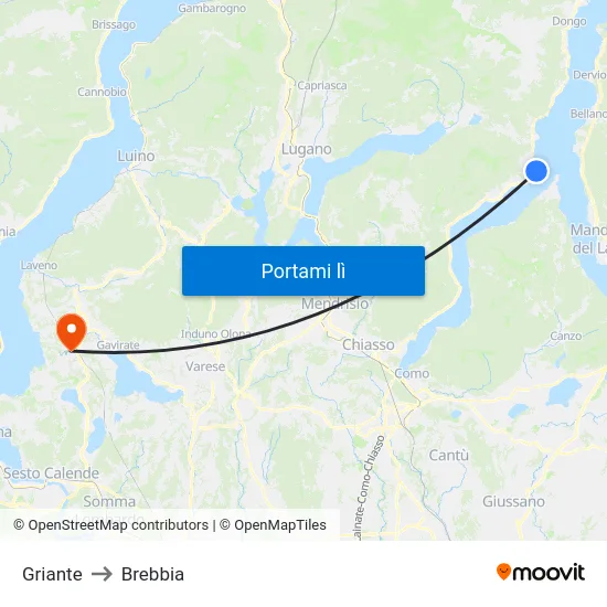 Griante to Brebbia map