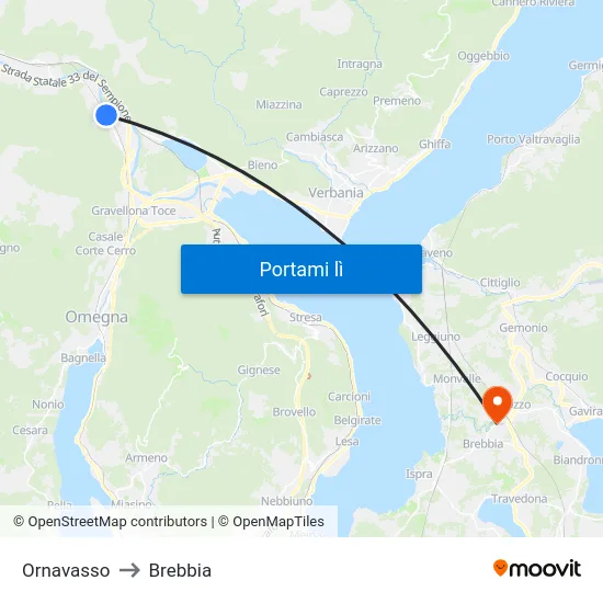 Ornavasso to Brebbia map