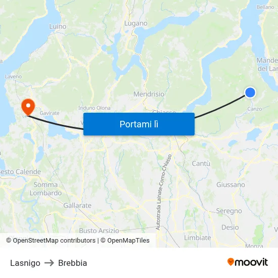Lasnigo to Brebbia map