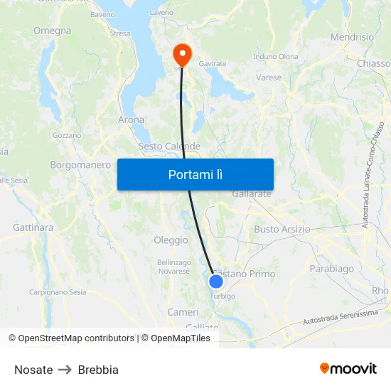 Nosate to Brebbia map