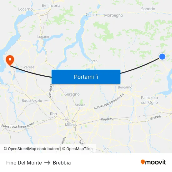 Fino Del Monte to Brebbia map