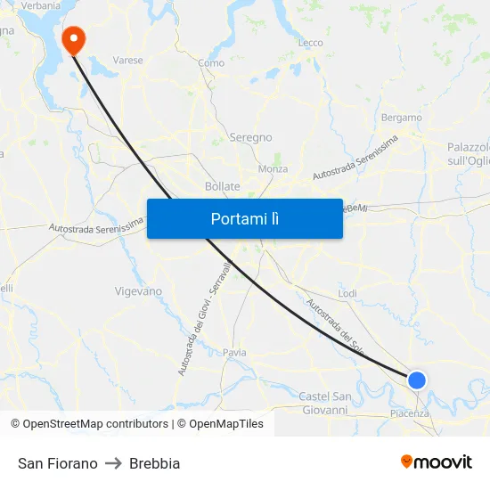 San Fiorano to Brebbia map