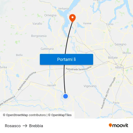 Rosasco to Brebbia map