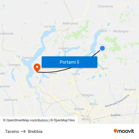 Taceno to Brebbia map