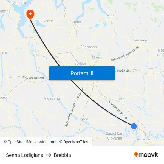 Senna Lodigiana to Brebbia map