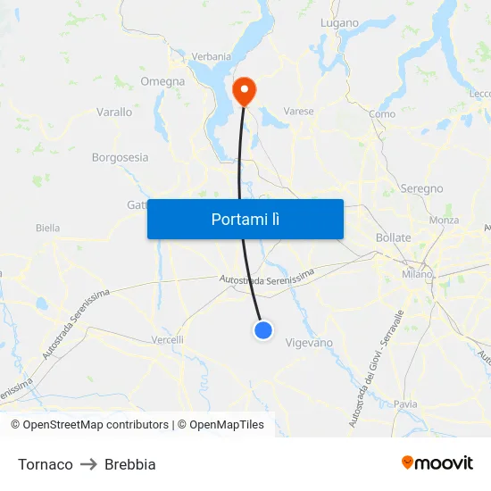 Tornaco to Brebbia map