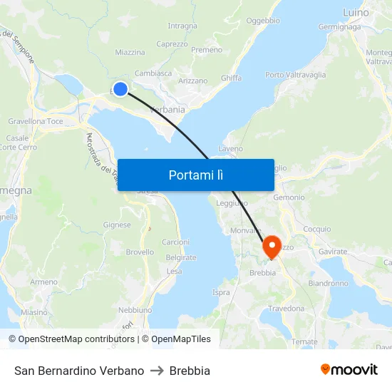 San Bernardino Verbano to Brebbia map