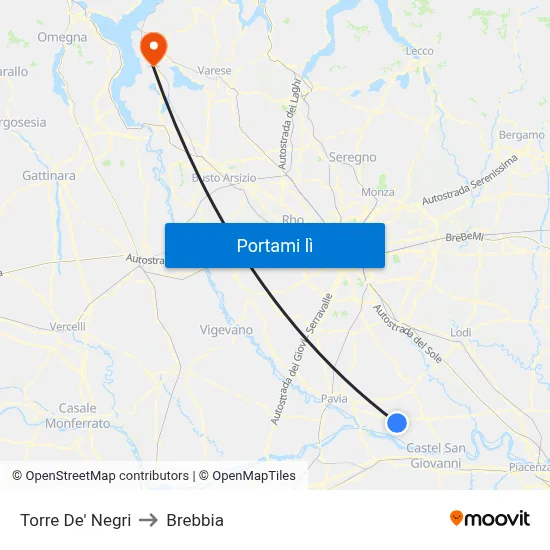 Torre De' Negri to Brebbia map
