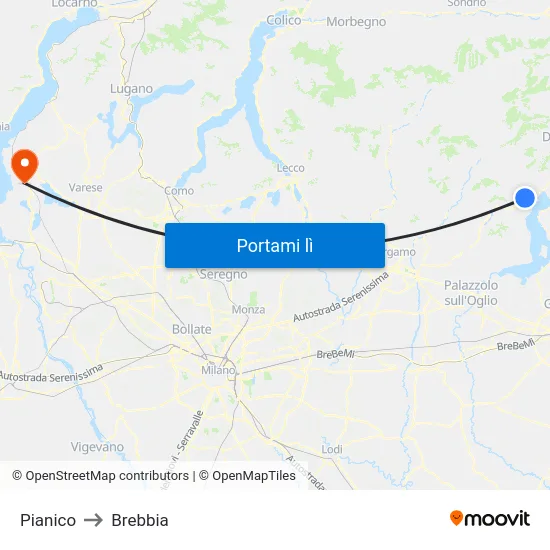 Pianico to Brebbia map