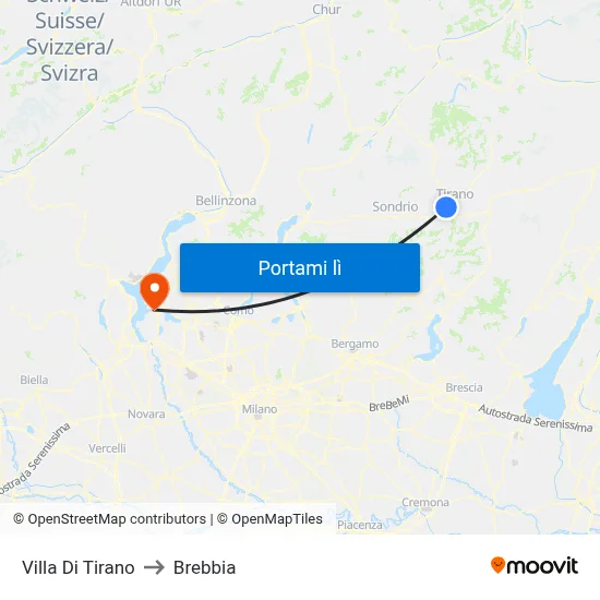 Villa Di Tirano to Brebbia map