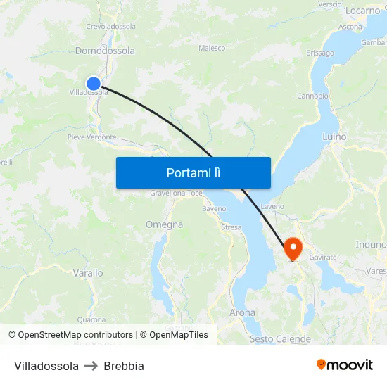 Villadossola to Brebbia map